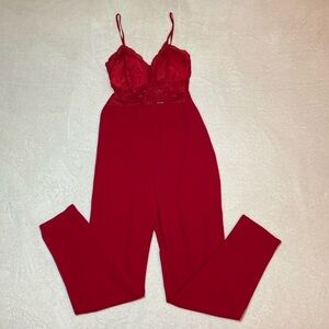 J For Justify Red Laced Jumpsuit